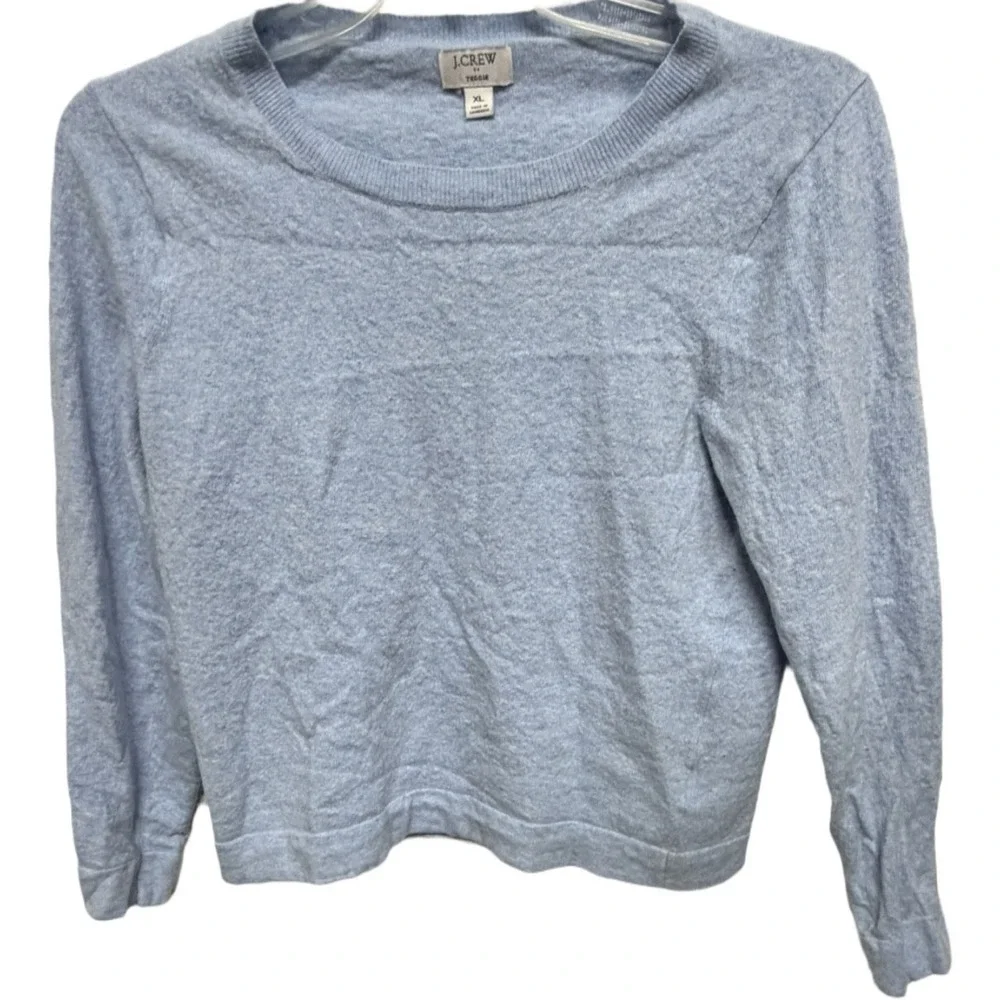 J. Crew Teddie Cropped Merino Wool Blend Baby Blue Sweater Size XL Prep